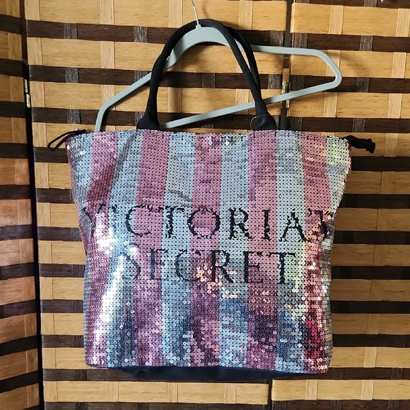 Victoria's Secret Handbags - Victoria's Secret Striped Sequin Tote - Pink and Blue